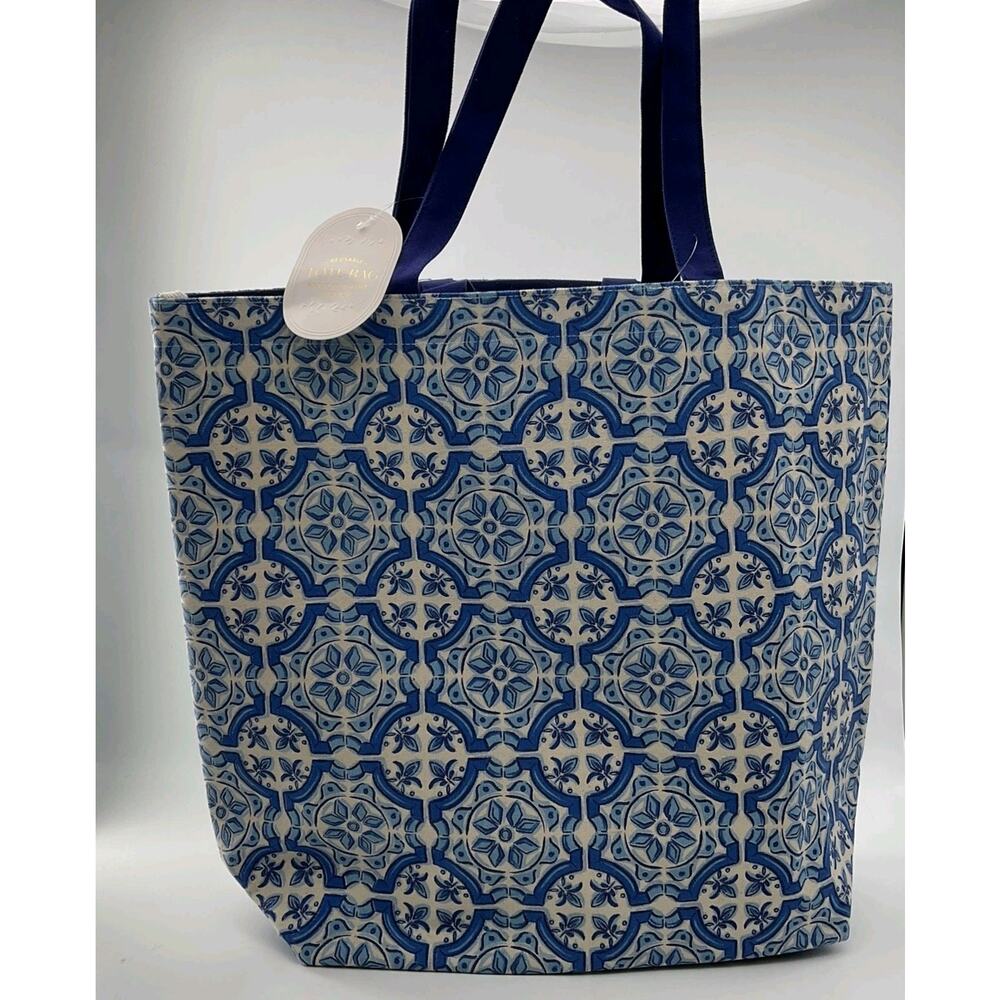 Lisa Perry White Button Blue And White Large Tote